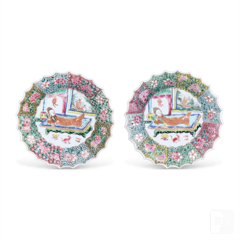 清乾隆 粉彩美人圖花口杯及碟 一對  CHINA, QING DYNASTY, QIANLONG PERIOD (1736-1795) - 图7